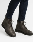 Men's Black Ankle Boots PU Leather Lace-Up Cushioned Collar