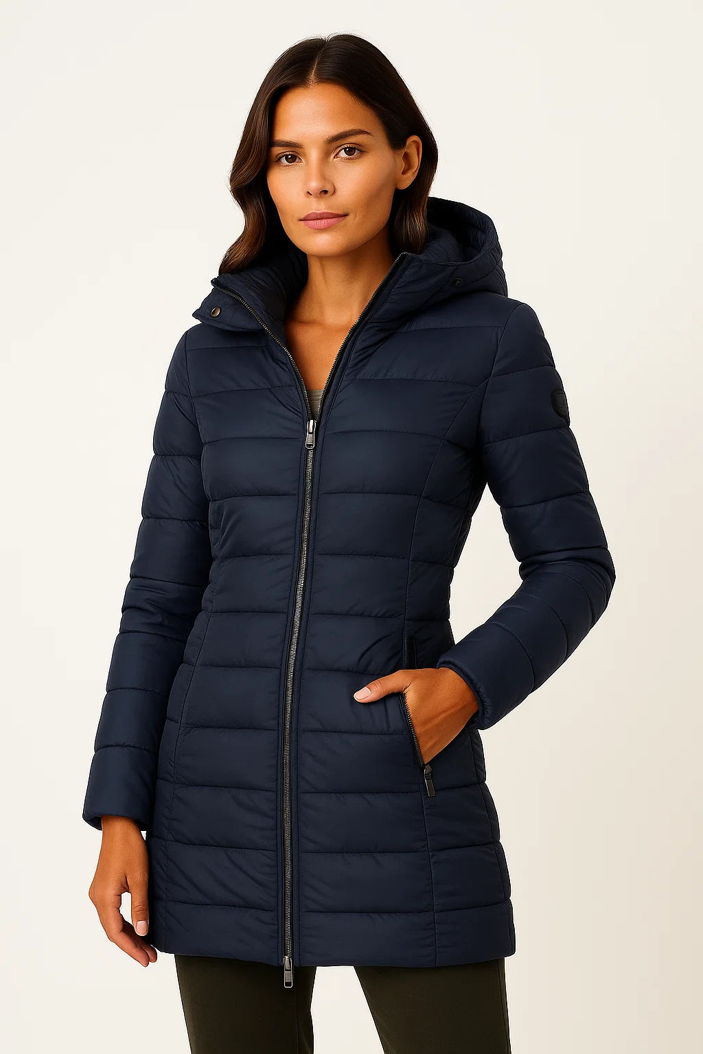 Women's Black Puffer Jacket PU Leather Slim Fit Long Sleeve