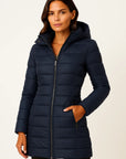 Women's Black Puffer Jacket PU Leather Slim Fit Long Sleeve