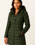 Women's Black Puffer Jacket PU Leather Slim Fit Long Sleeve