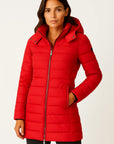 Women's Black Puffer Jacket PU Leather Slim Fit Long Sleeve
