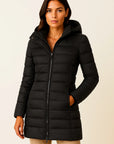 Women's Black Puffer Jacket PU Leather Slim Fit Long Sleeve