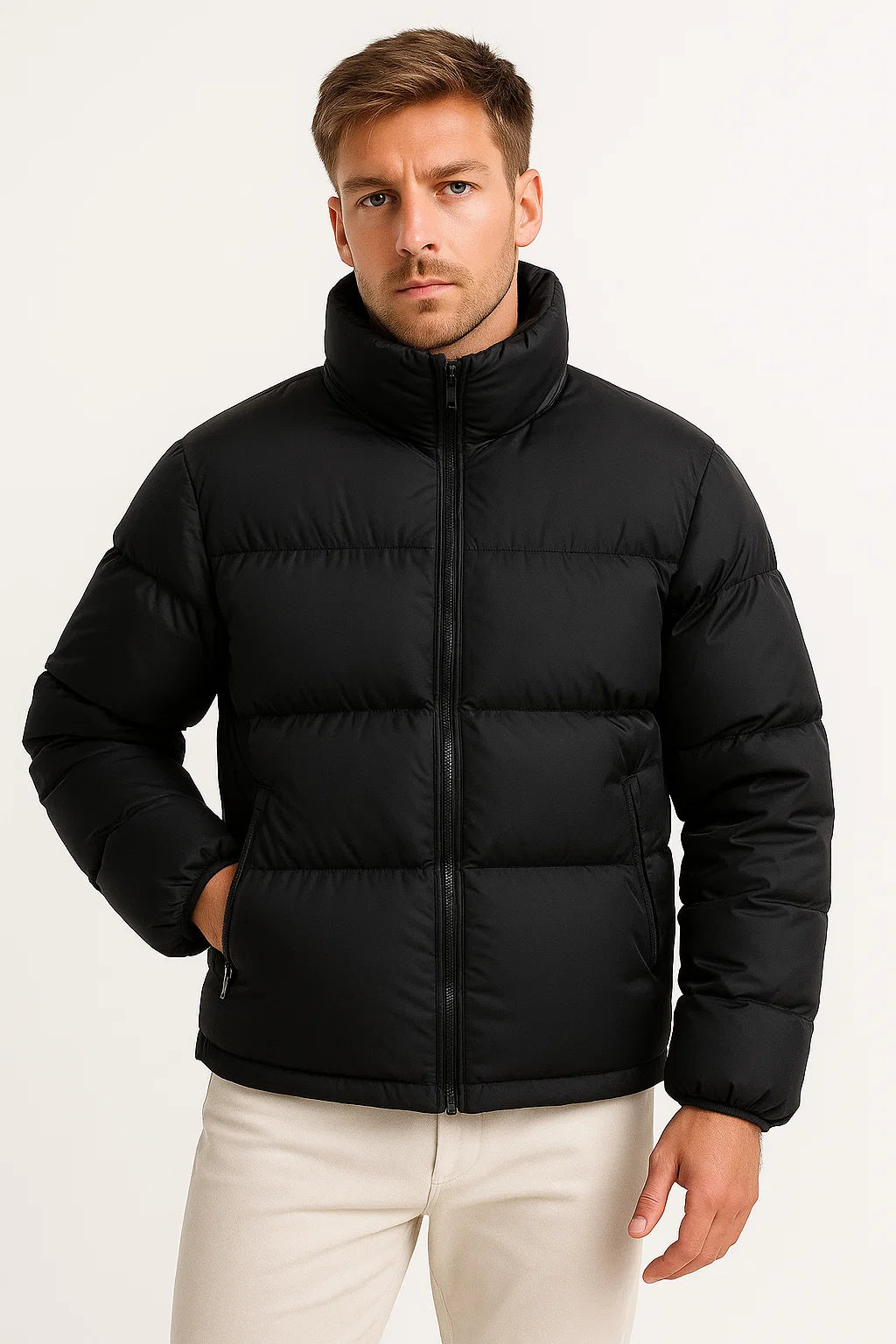 Men's Parka Jacket Cotton Padded Hidden Hooded Winter Coat