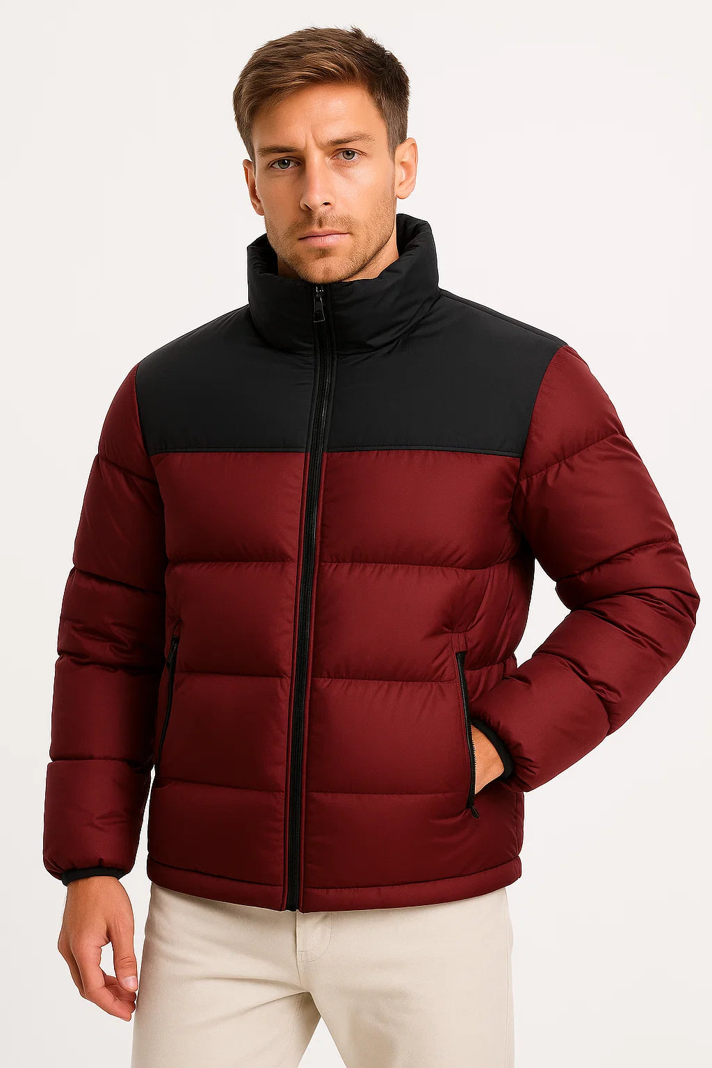 Men's Parka Jacket Cotton Padded Hidden Hooded Winter Coat