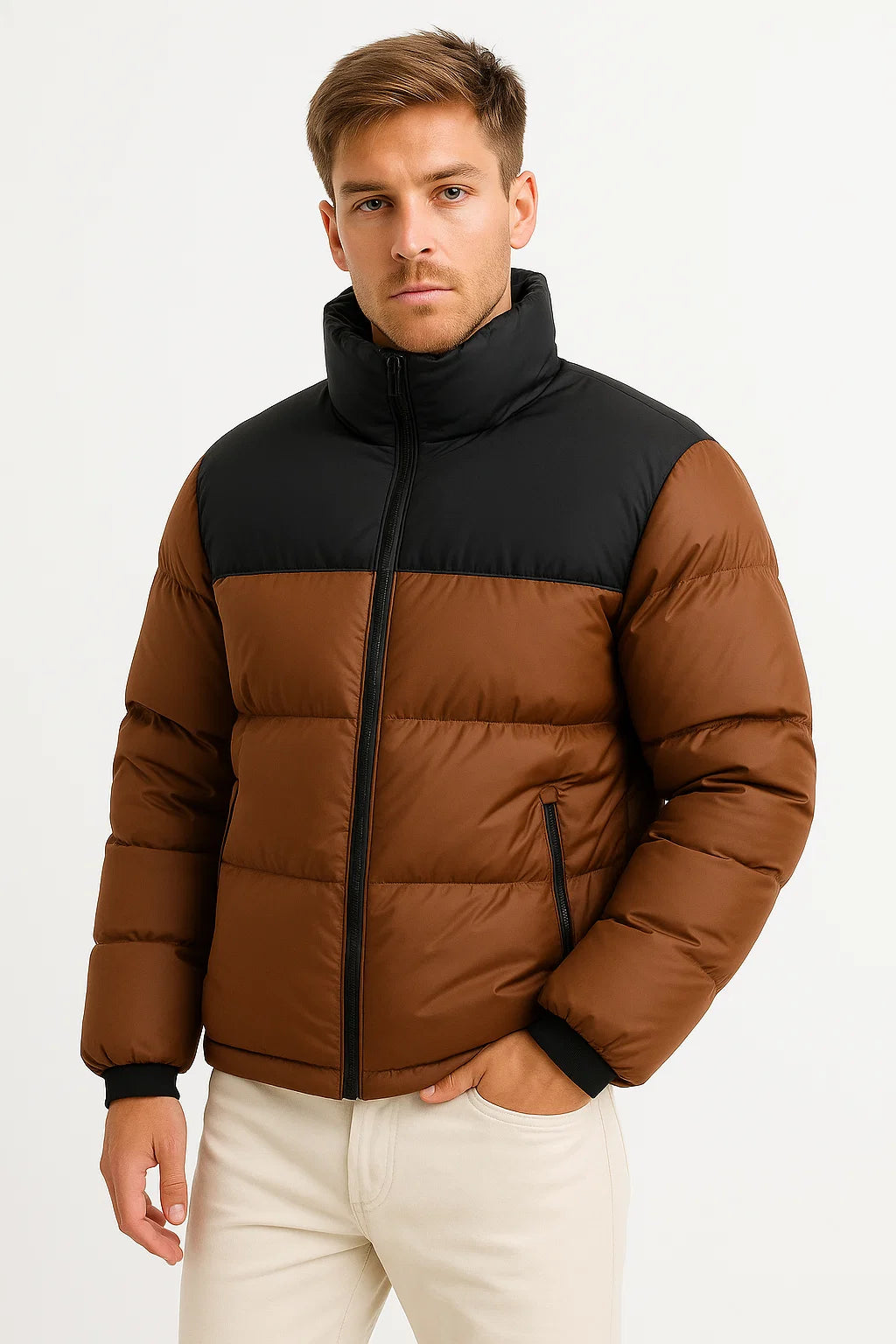 Men's Parka Jacket Cotton Padded Hidden Hooded Winter Coat