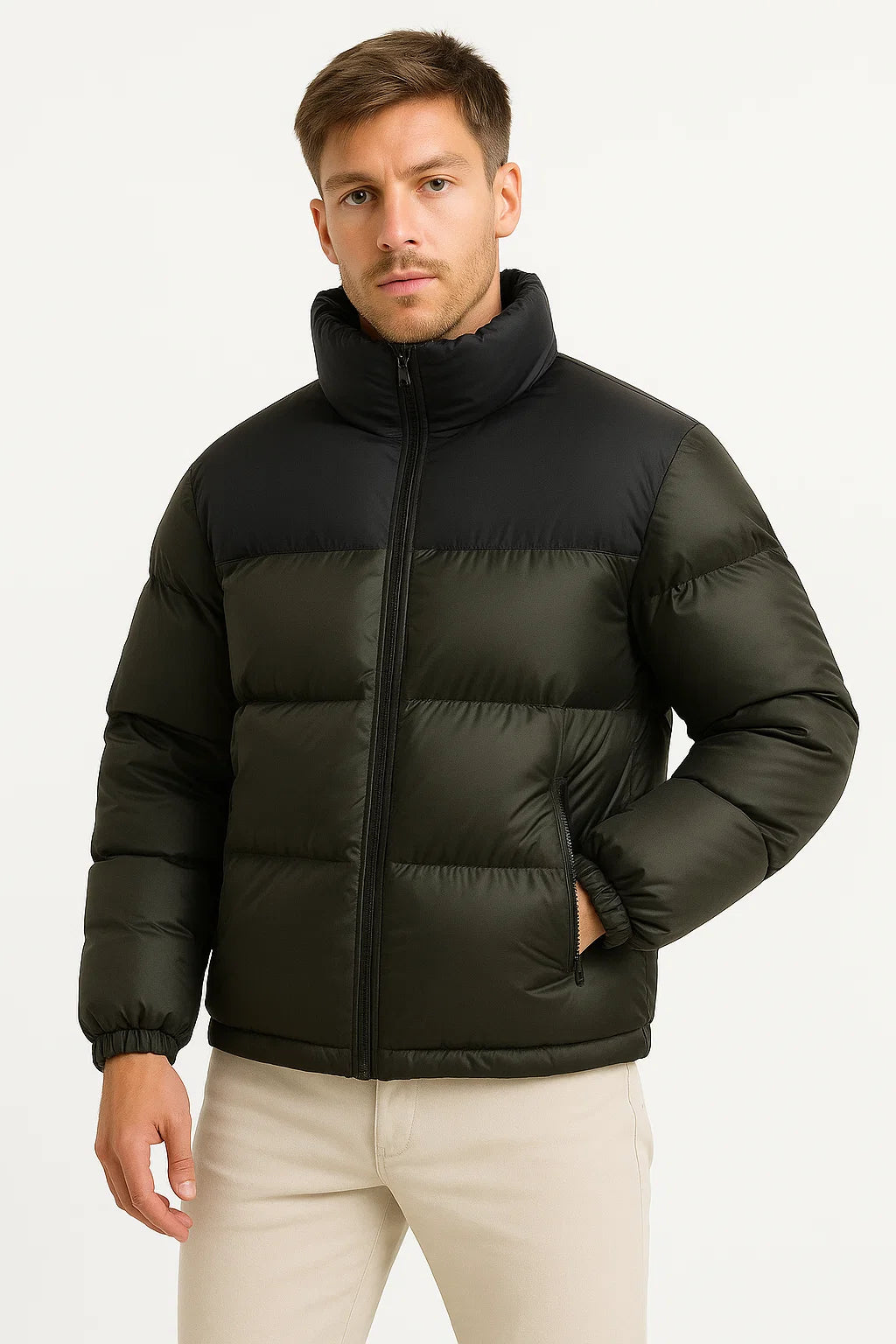 Men's Parka Jacket Cotton Padded Hidden Hooded Winter Coat