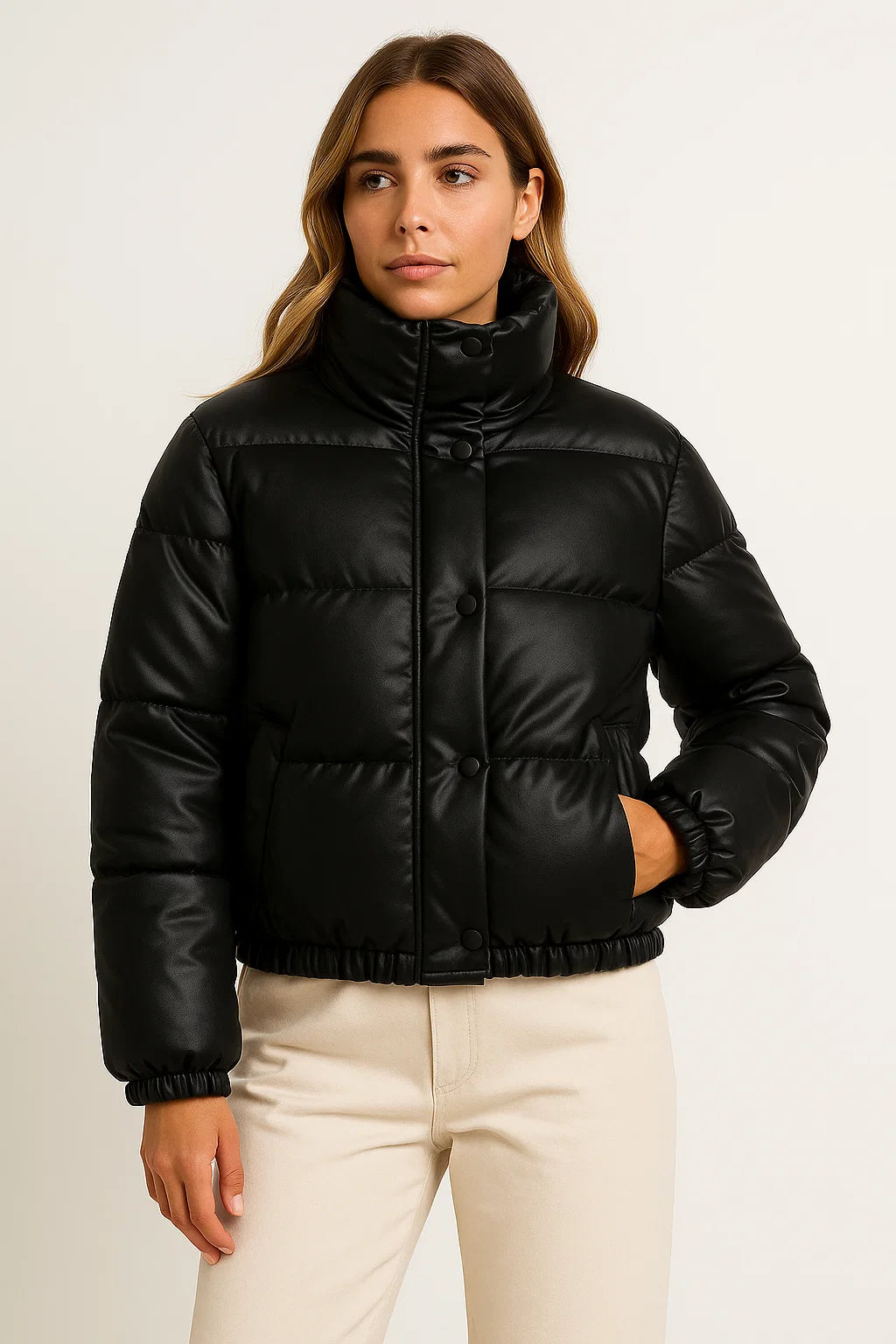 Women's Faux Leather Parka Coat Thick Warm Winter Jacket