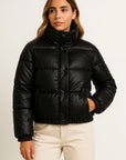 Women's Faux Leather Parka Coat Thick Warm Winter Jacket