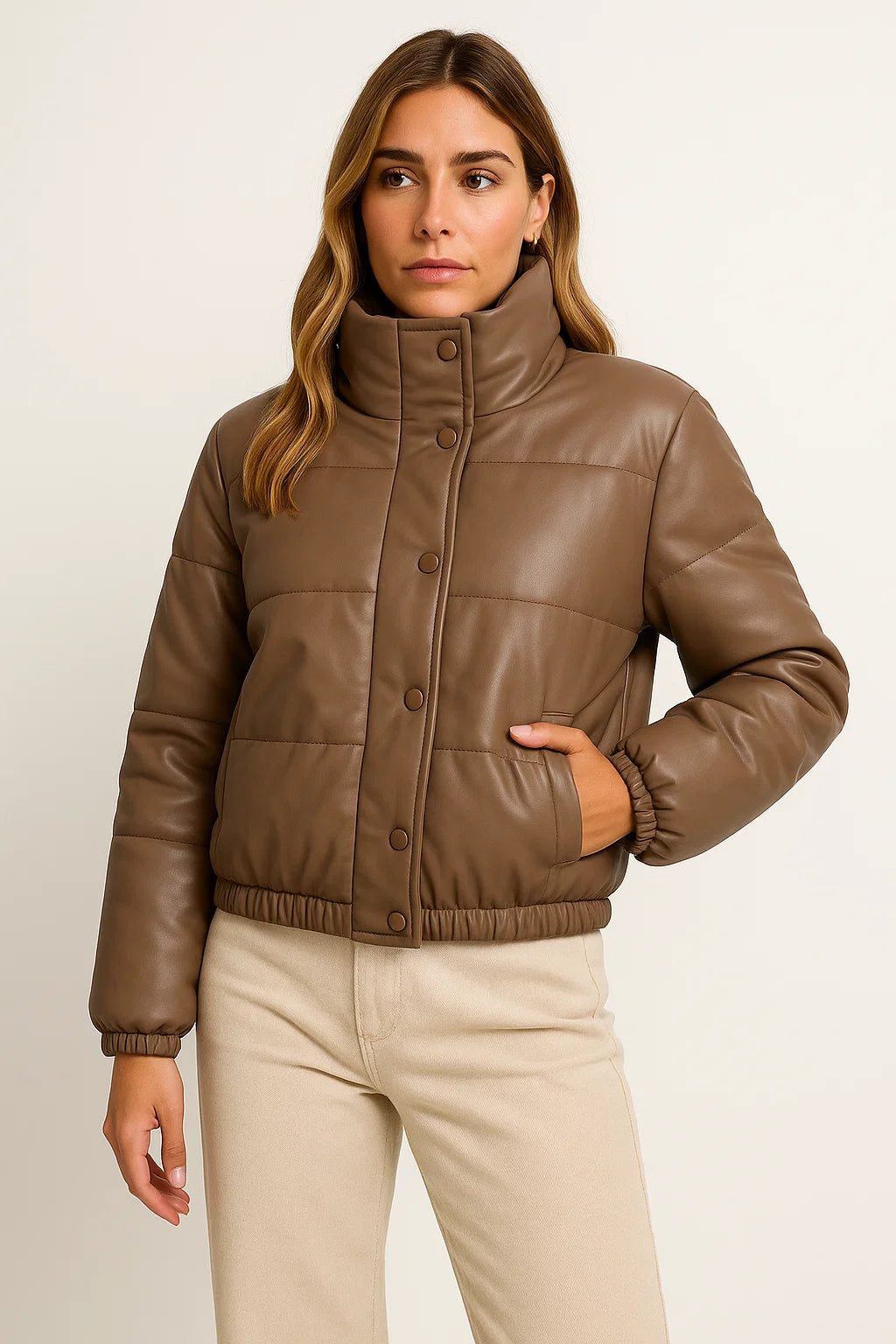 Women's Faux Leather Parka Coat Thick Warm Winter Jacket