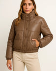 Women's Faux Leather Parka Coat Thick Warm Winter Jacket