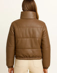 Women's Faux Leather Parka Coat Thick Warm Winter Jacket