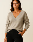 Womens Cashmere Sweater V-Neck Pullover - Soft, Elegant Casual Knit for Fall and Winter 1