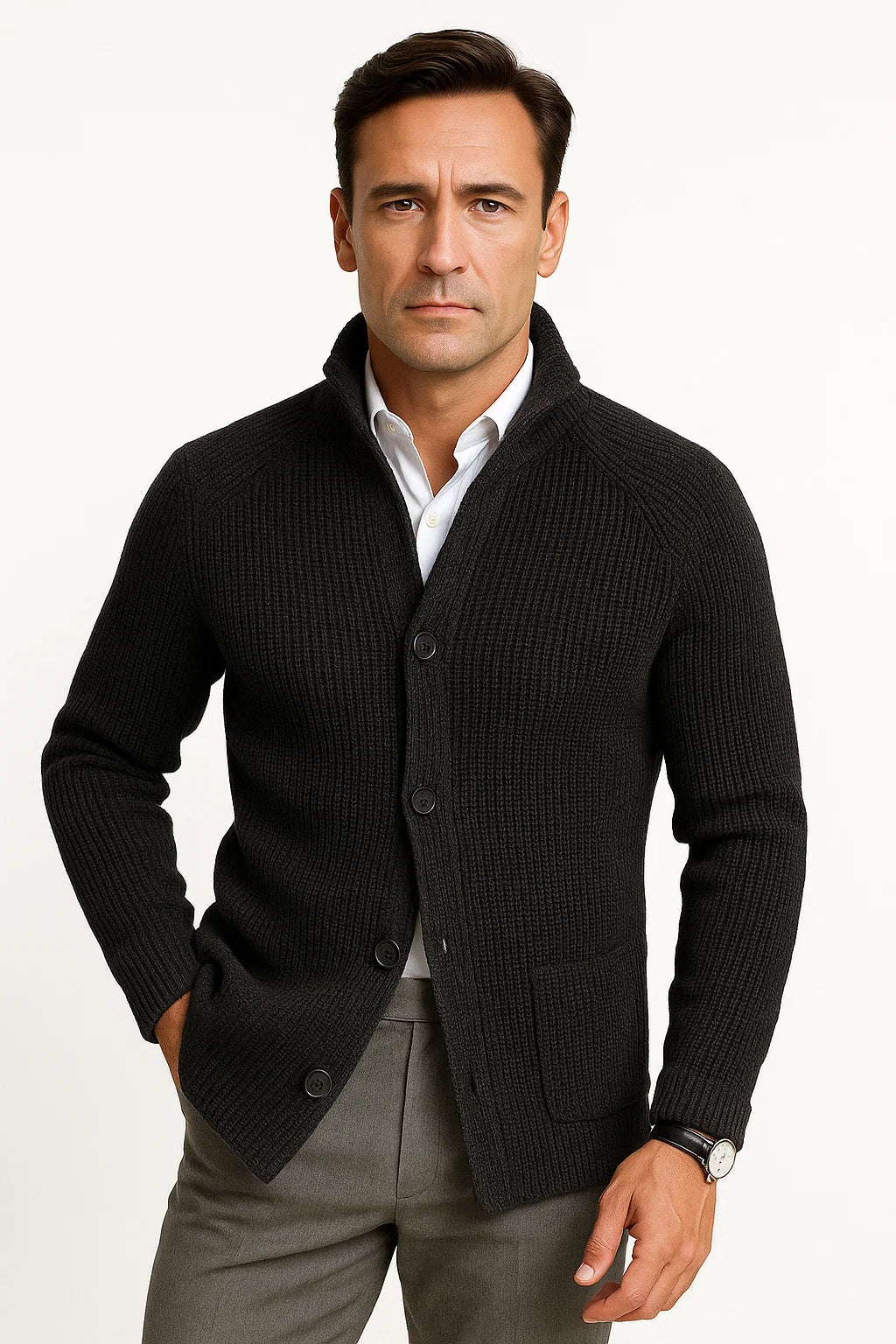 Mens Cardigan Wool Knit Buttoned Casual Comfortable Fit 1