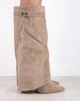 Womens Suede Boots High Shaft Black Genuine Suede Comfortable Block Heel Zipper 7