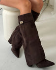 Womens Suede Boots High Shaft Black Genuine Suede Comfortable Block Heel Zipper 9