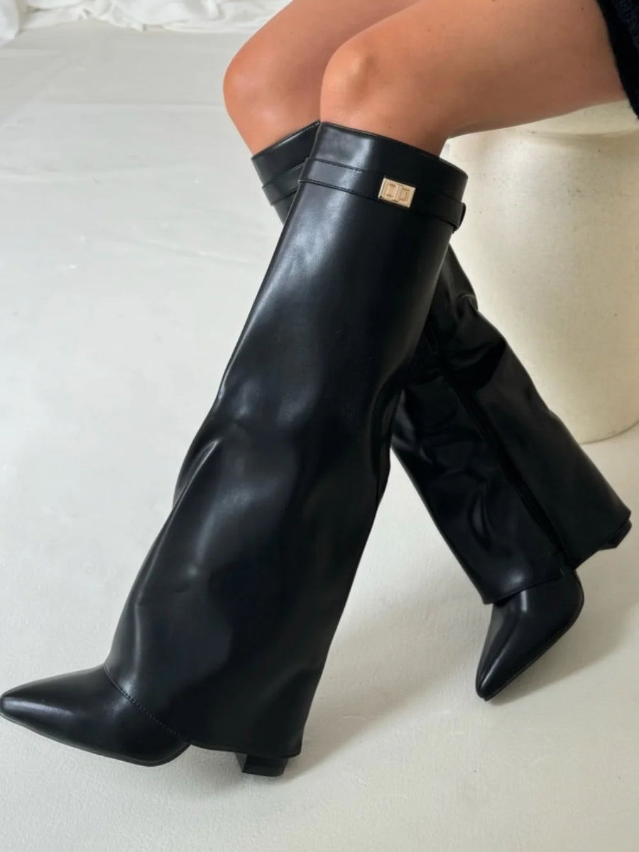 Womens Suede Boots High Shaft Black Genuine Suede Comfortable Block Heel Zipper 10
