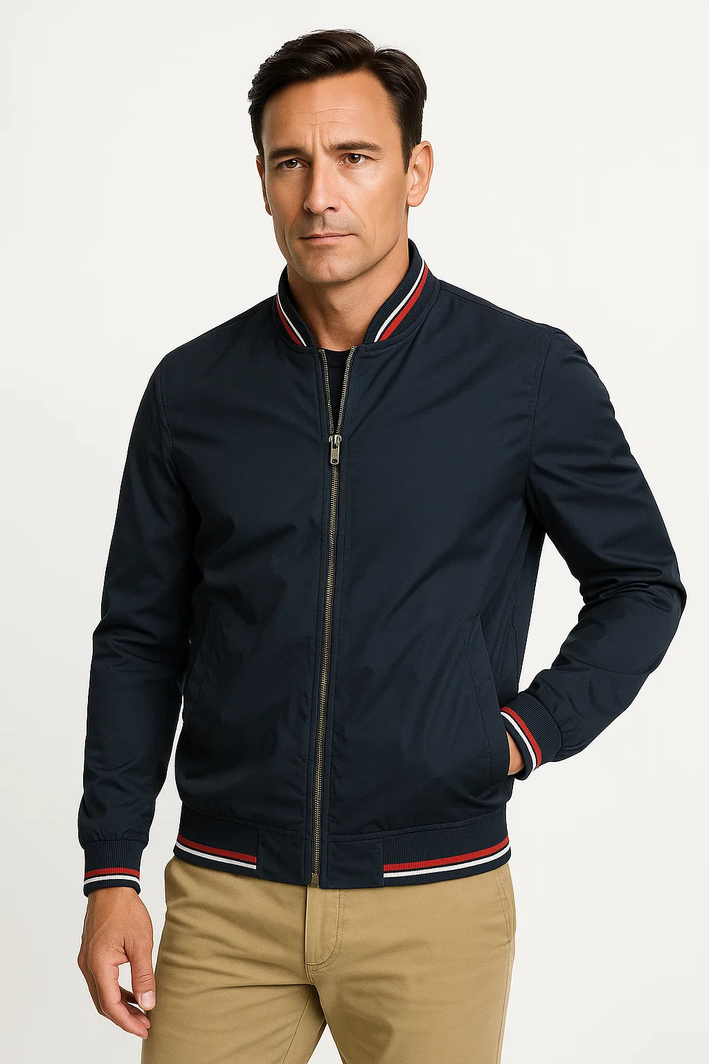 Men's Lightweight Polyester Bomber Jacket, Slim Fit Zip-Up Windbreaker, Casual Outerwear for Spring and Fall 1