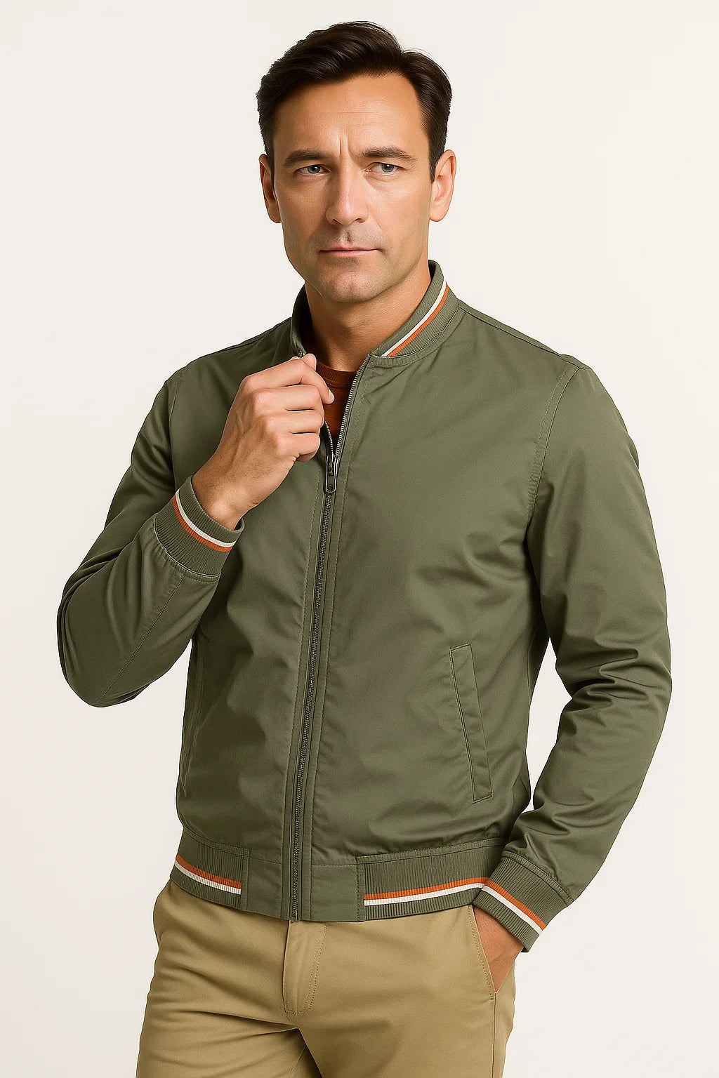 Men's Lightweight Polyester Bomber Jacket, Slim Fit Zip-Up Windbreaker, Casual Outerwear for Spring and Fall 2