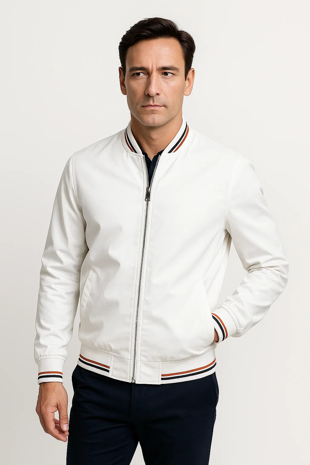 Men's Lightweight Polyester Bomber Jacket, Slim Fit Zip-Up Windbreaker, Casual Outerwear for Spring and Fall 3
