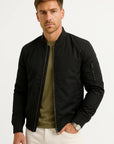Mens Bomber Jacket Polyester Black Water-Resistant Slim Fit Casual 1