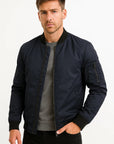 Mens Bomber Jacket Polyester Black Water-Resistant Slim Fit Casual 2
