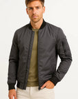 Mens Bomber Jacket Polyester Black Water-Resistant Slim Fit Casual 3