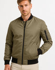 Mens Bomber Jacket Polyester Black Water-Resistant Slim Fit Casual 6