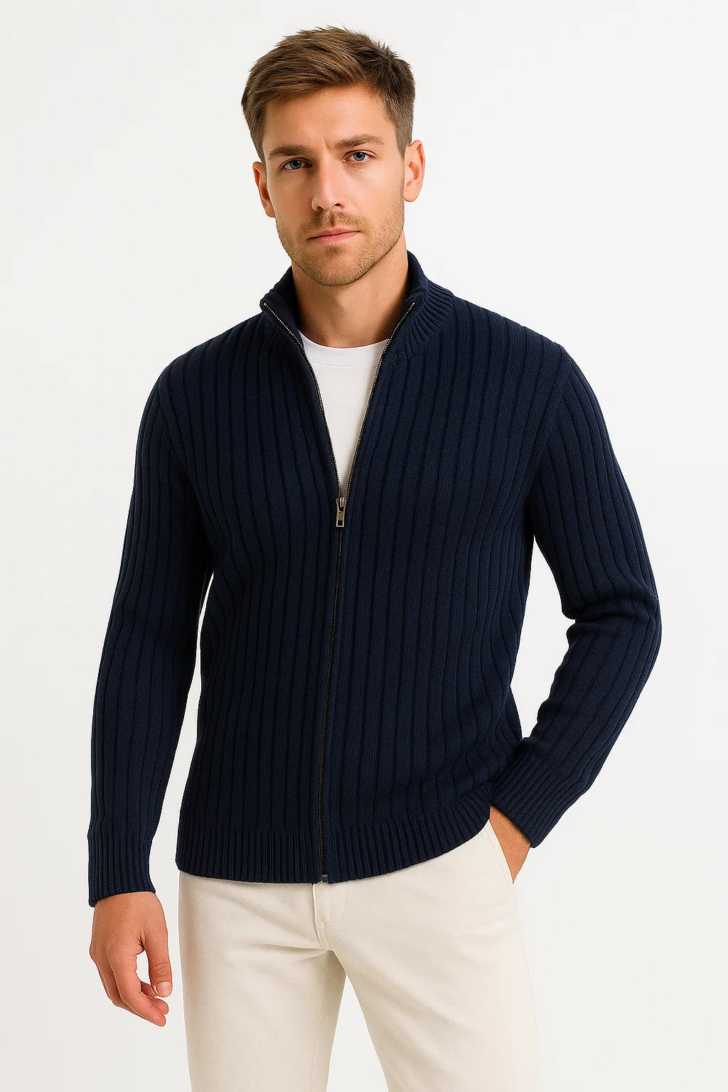Mens Cardigan Grey Ribbed Knit Lightweight Casual and Formal Design for Men 2