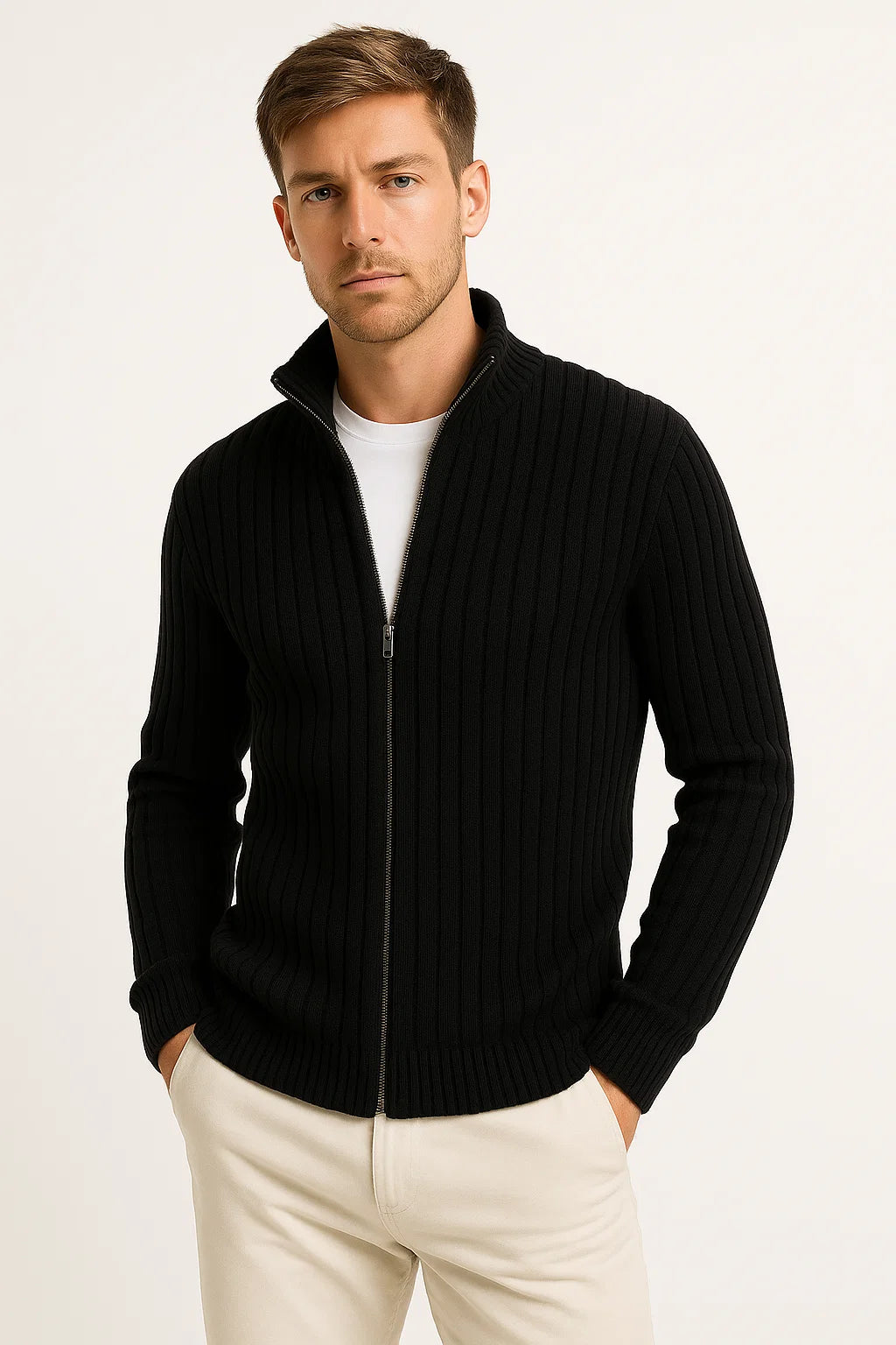 Mens Cardigan Grey Ribbed Knit Lightweight Casual and Formal Design for Men 4