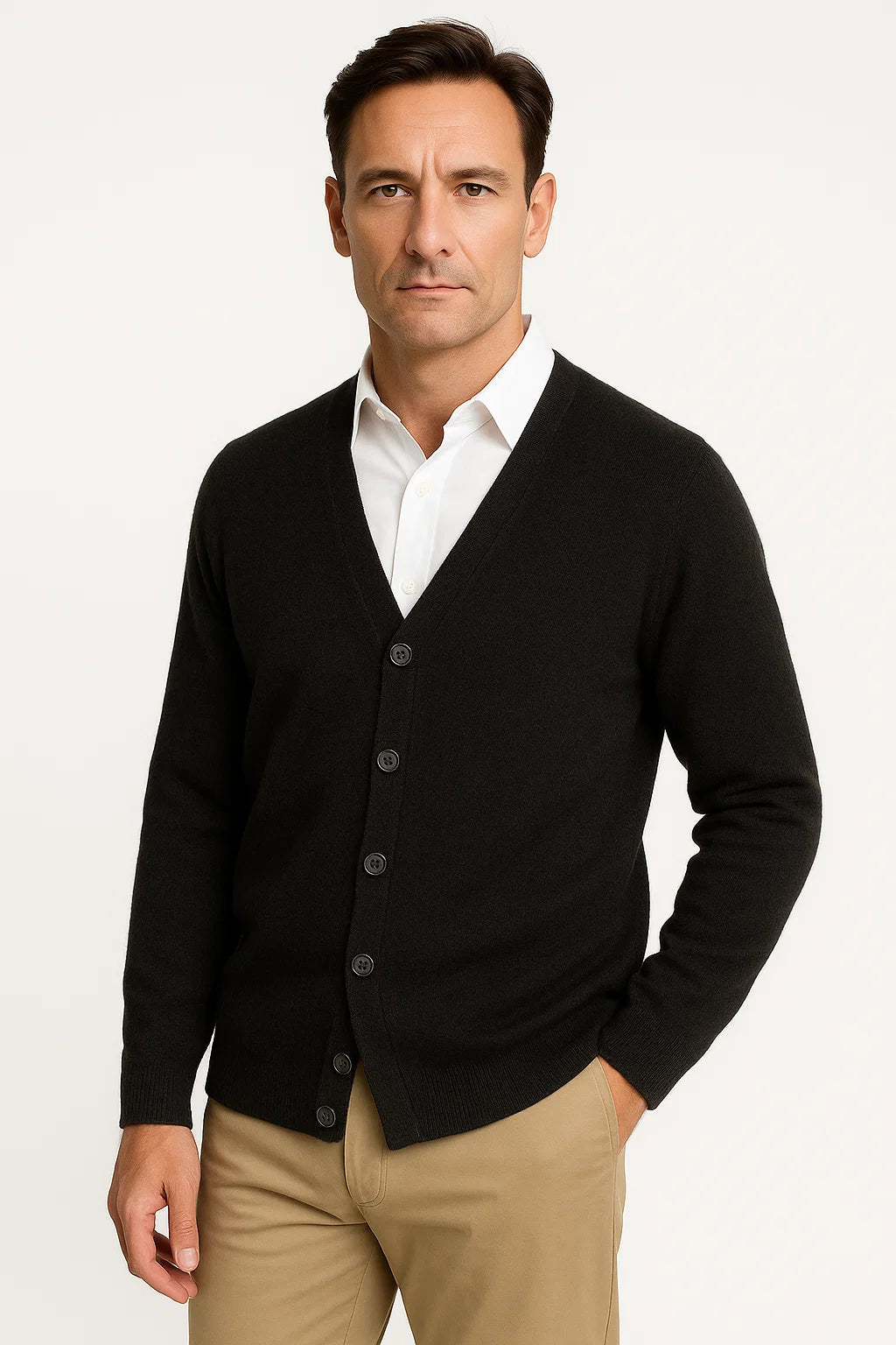 Mens Cardigan Merino Wool V-Neck Classic Knitwear 4