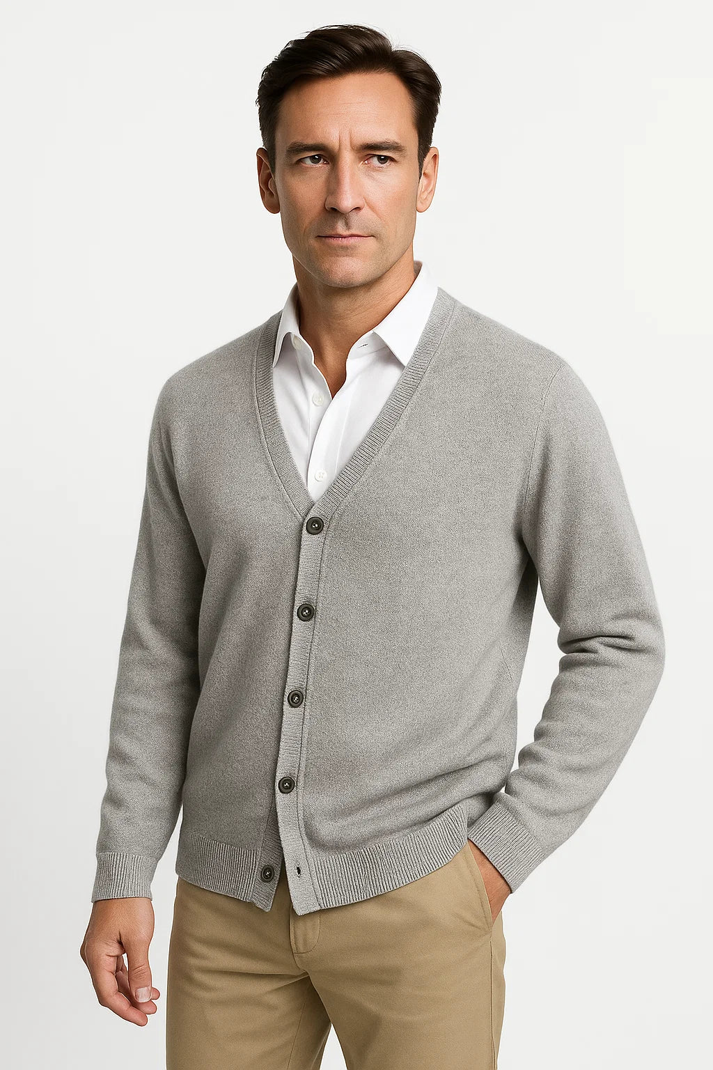Mens Cardigan Merino Wool V-Neck Classic Knitwear 5