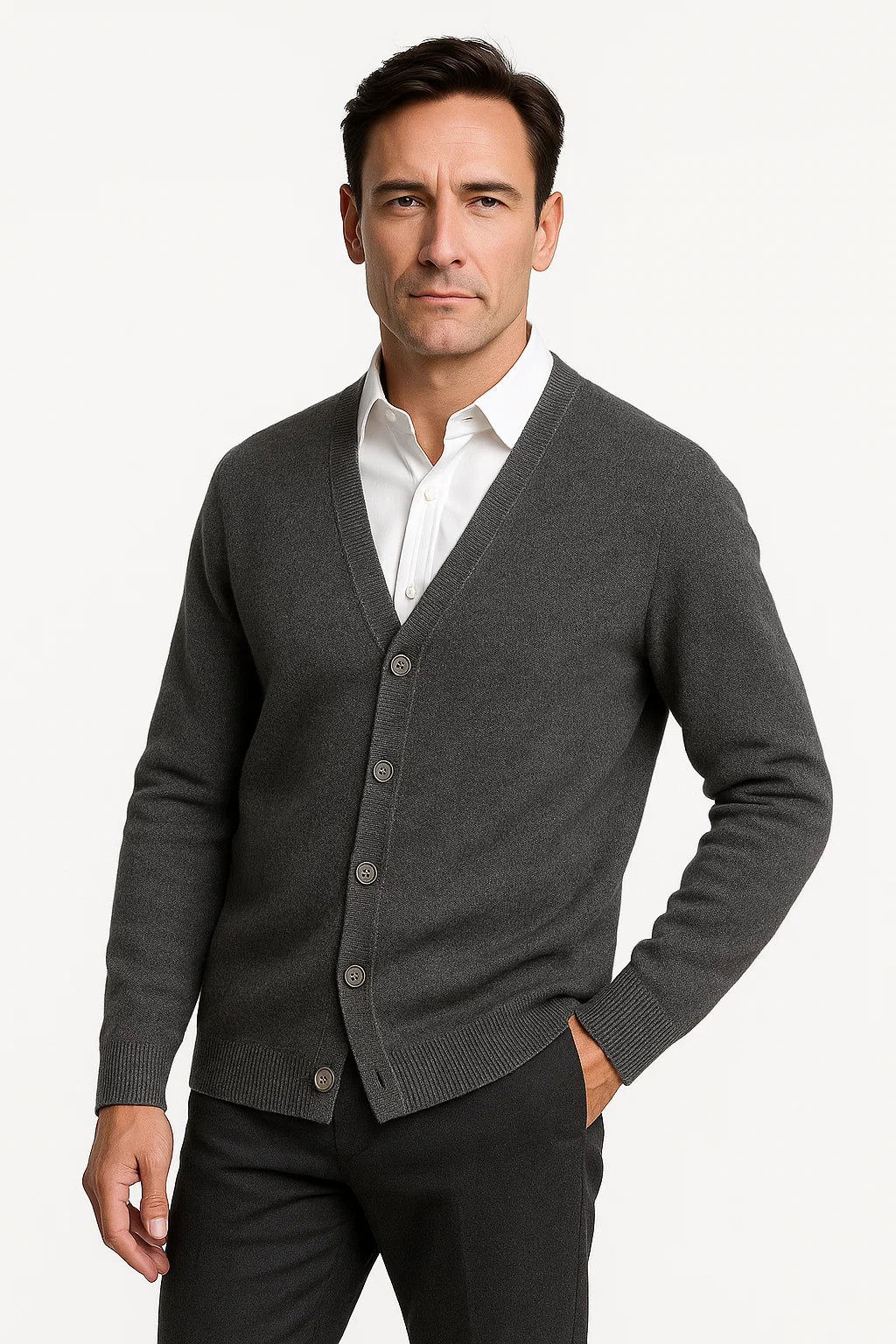 Mens Cardigan Merino Wool V-Neck Classic Knitwear 6