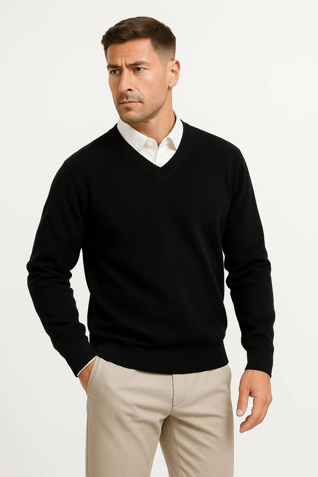 Mens Cashmere Pullover V-Neck Slim Fit 100% Cashmere Elegant Casual Wear 1