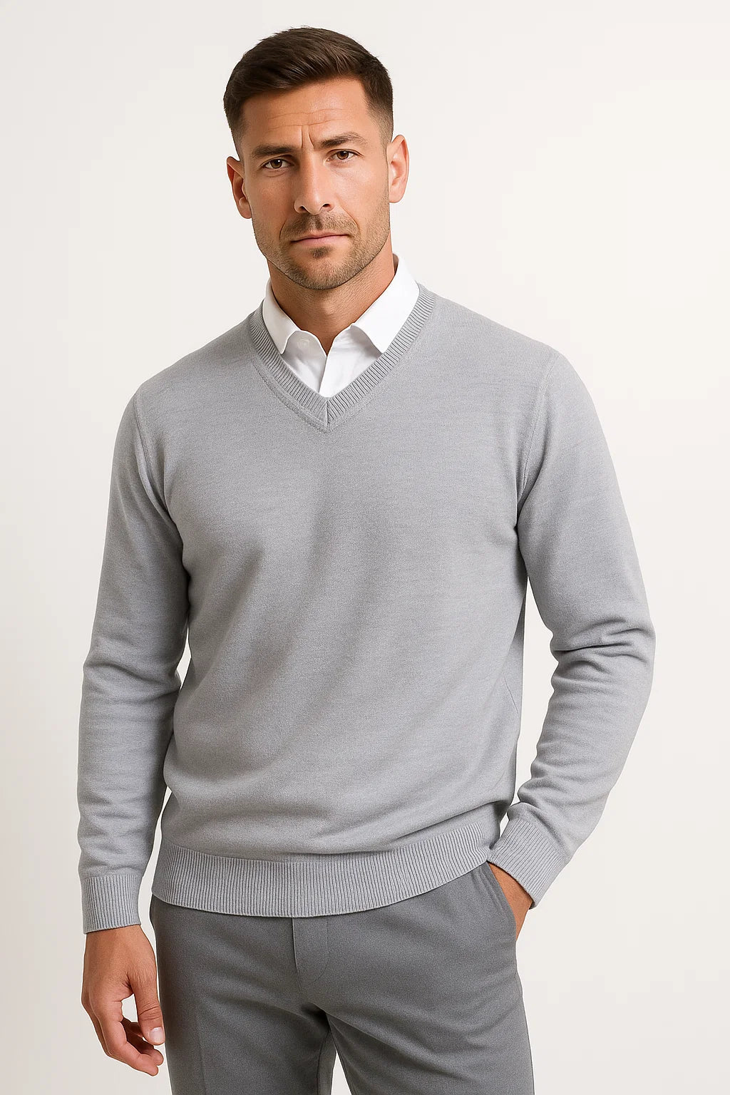 Mens Cashmere Pullover V-Neck Slim Fit 100% Cashmere Elegant Casual Wear 2
