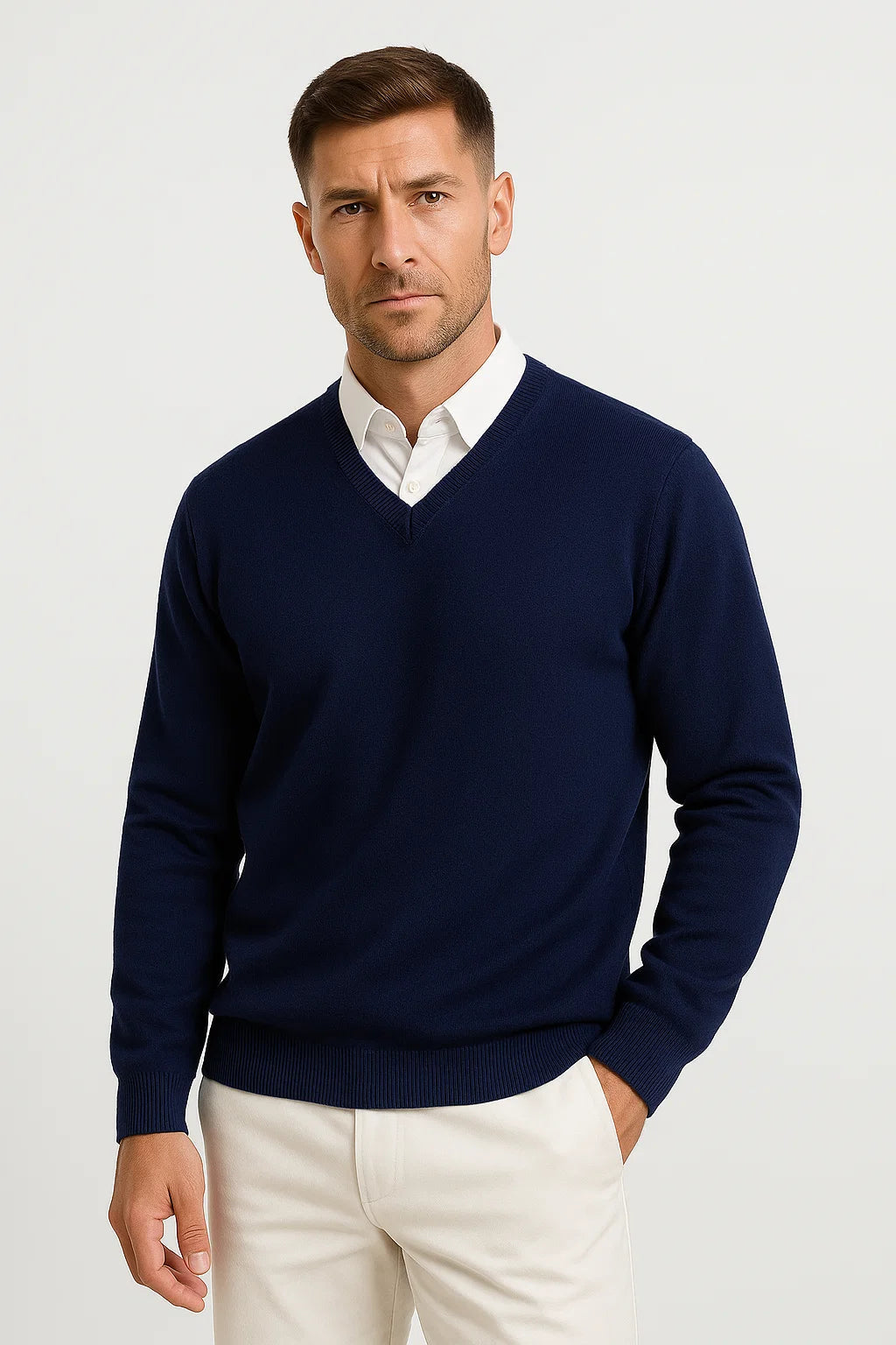 Mens Cashmere Pullover V-Neck Slim Fit 100% Cashmere Elegant Casual Wear 3