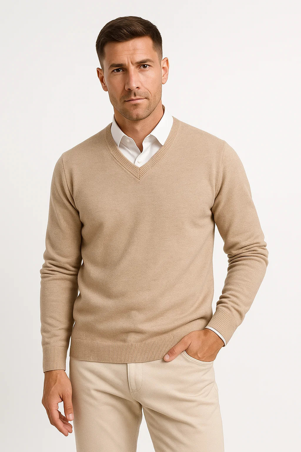 Mens Cashmere Pullover V-Neck Slim Fit 100% Cashmere Elegant Casual Wear 4