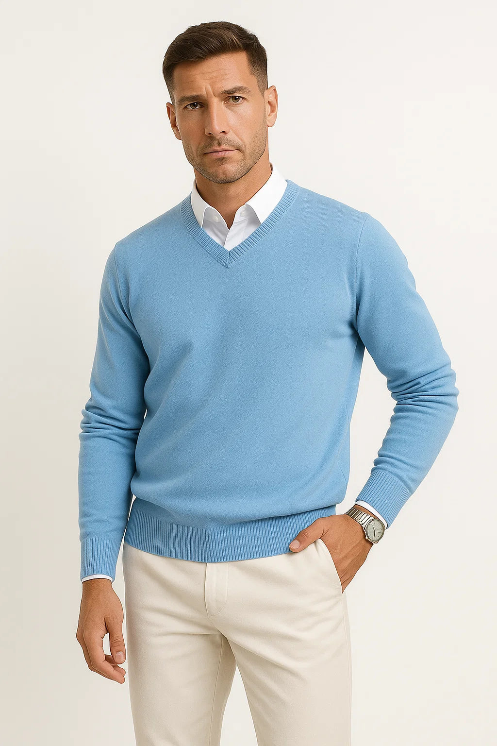 Mens Cashmere Pullover V-Neck Slim Fit 100% Cashmere Elegant Casual Wear 5