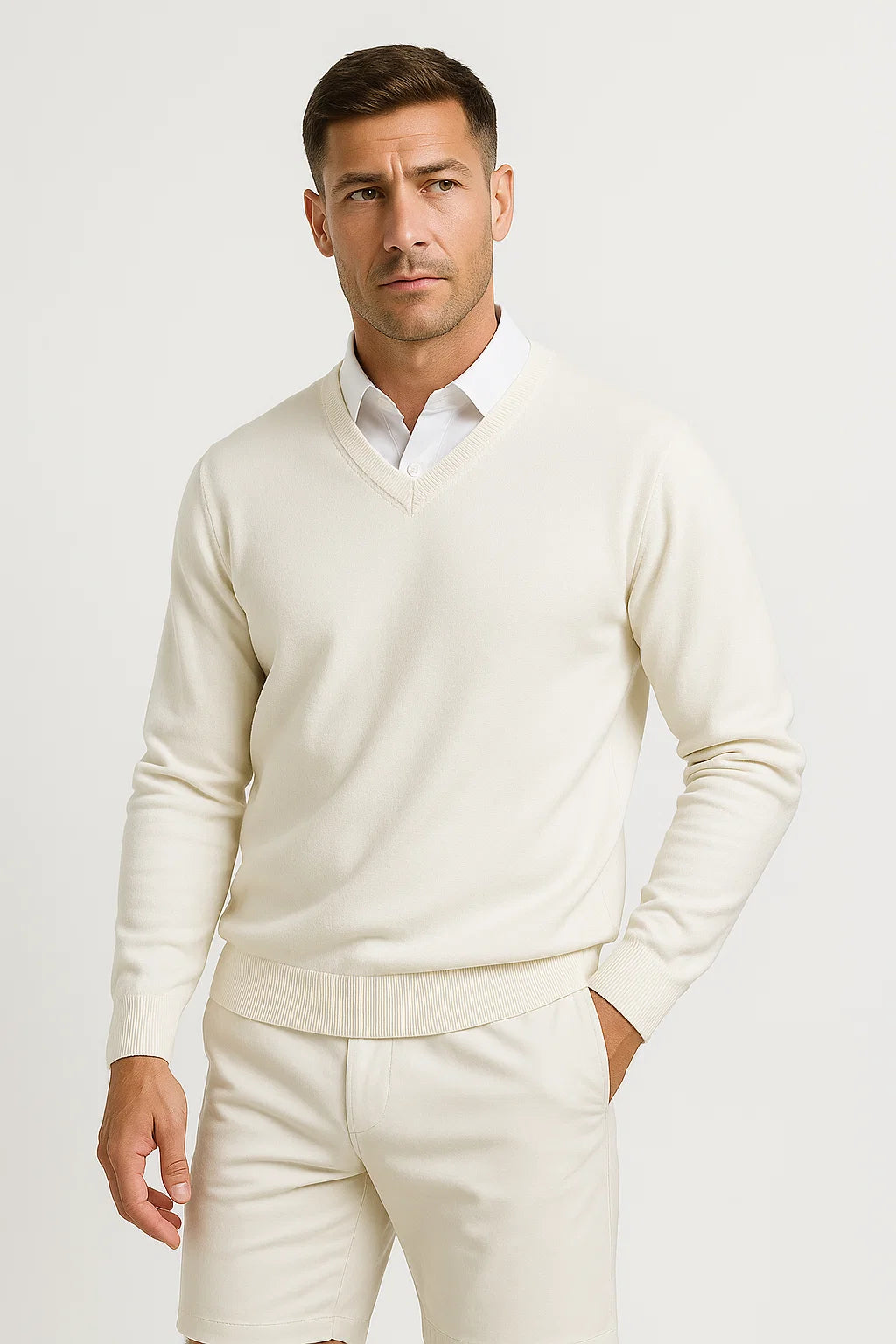 Mens Cashmere Pullover V-Neck Slim Fit 100% Cashmere Elegant Casual Wear 6