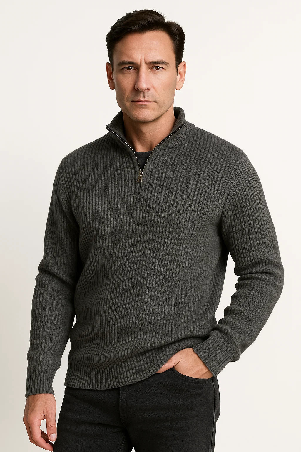Mens Cashmere Sweater 100% Cashmere Long Sleeve Gray 1