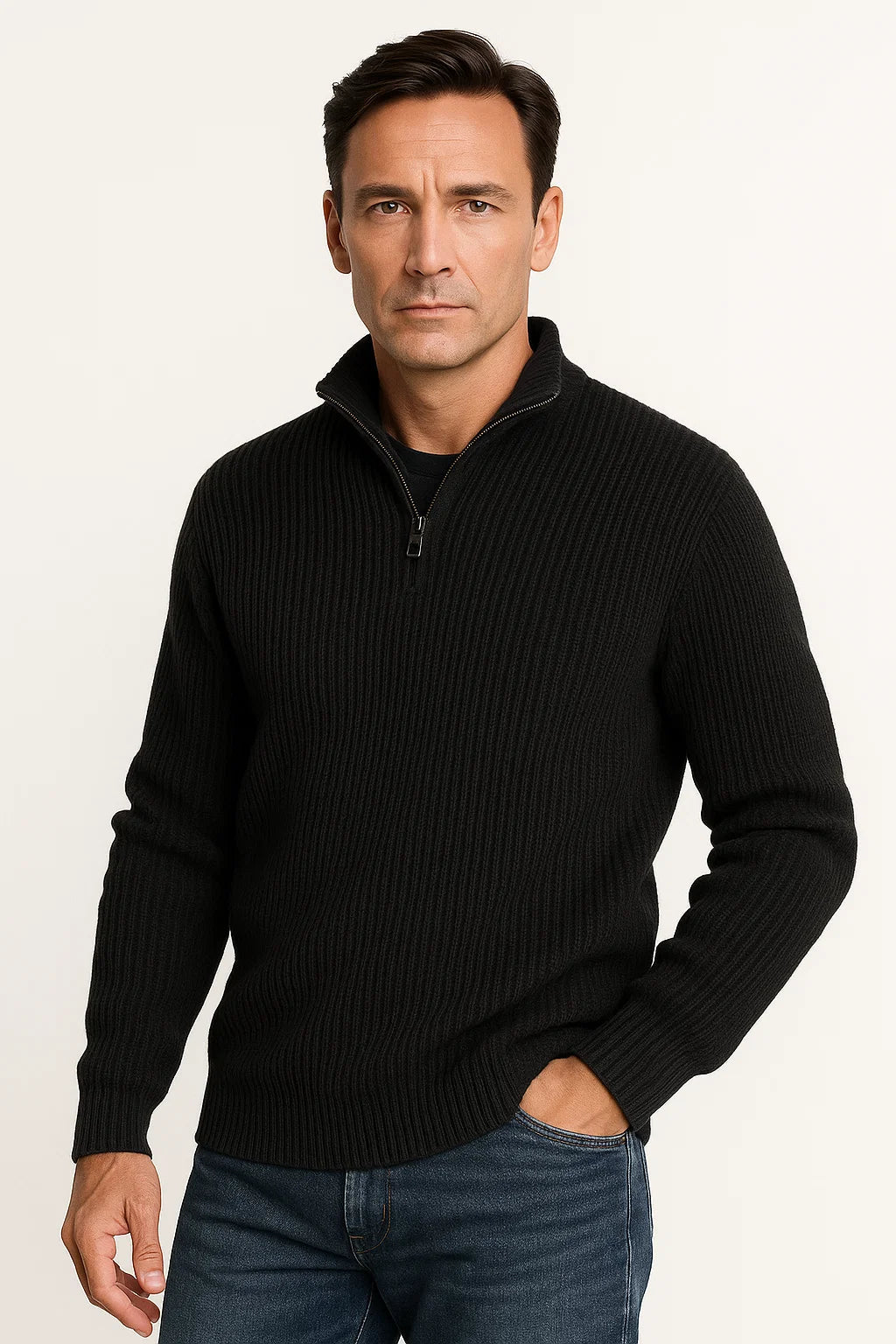 Mens Cashmere Sweater 100% Cashmere Long Sleeve Gray 2