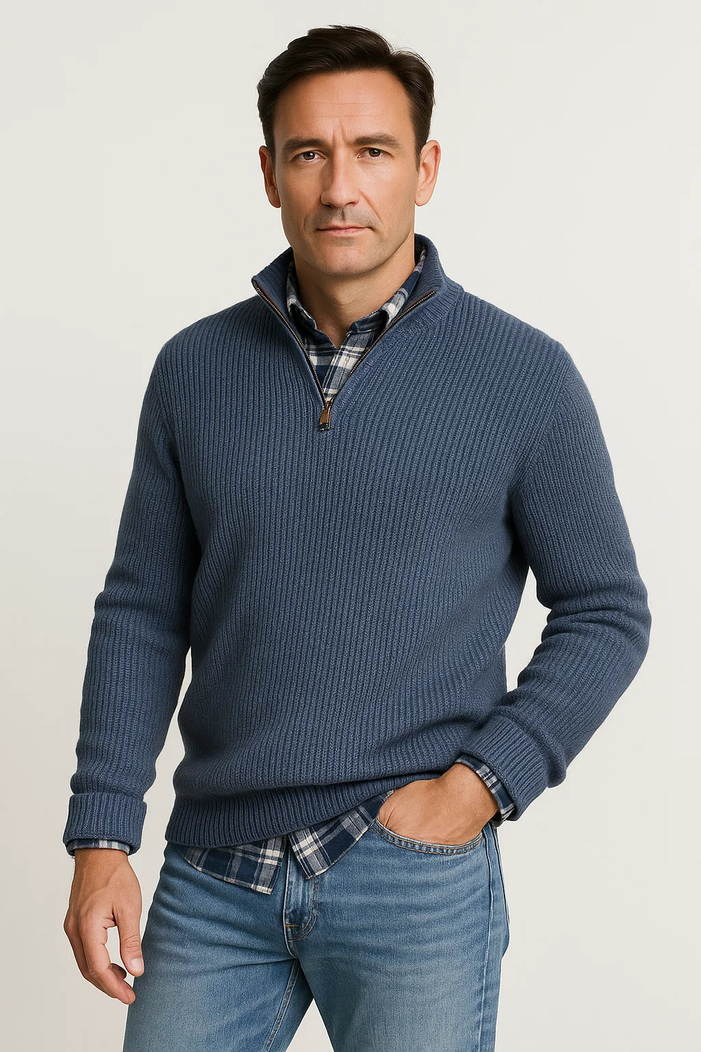 Mens Cashmere Sweater 100% Cashmere Long Sleeve Gray 3