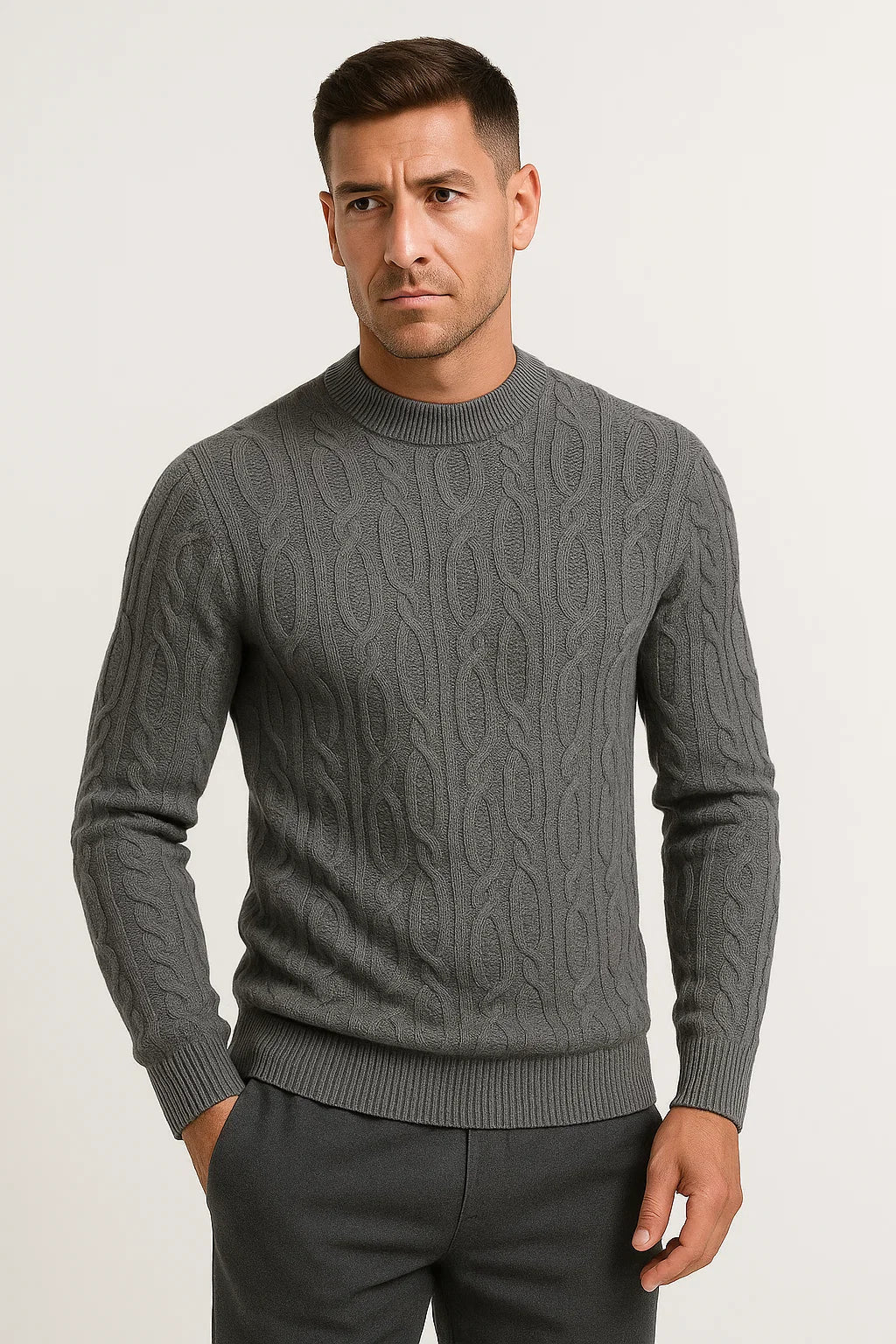 Mens Crewneck Sweater Cotton Blend Cable Knit Lightweight Stylish Design 1