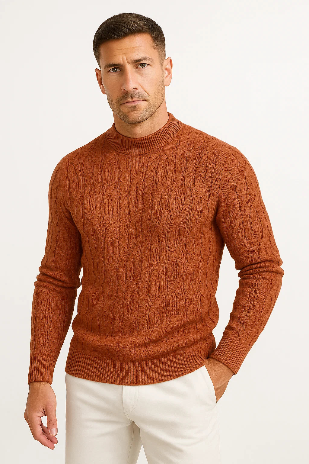 Mens Crewneck Sweater Cotton Blend Cable Knit Lightweight Stylish Design 2