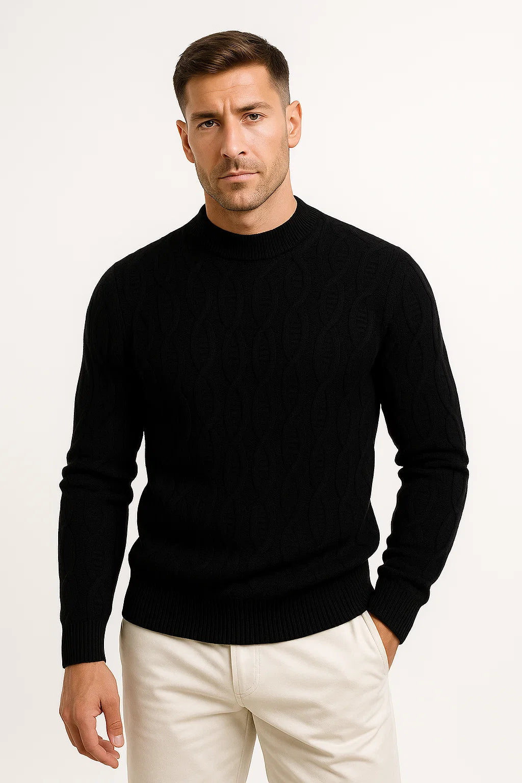 Mens Crewneck Sweater Cotton Blend Cable Knit Lightweight Stylish Design 3