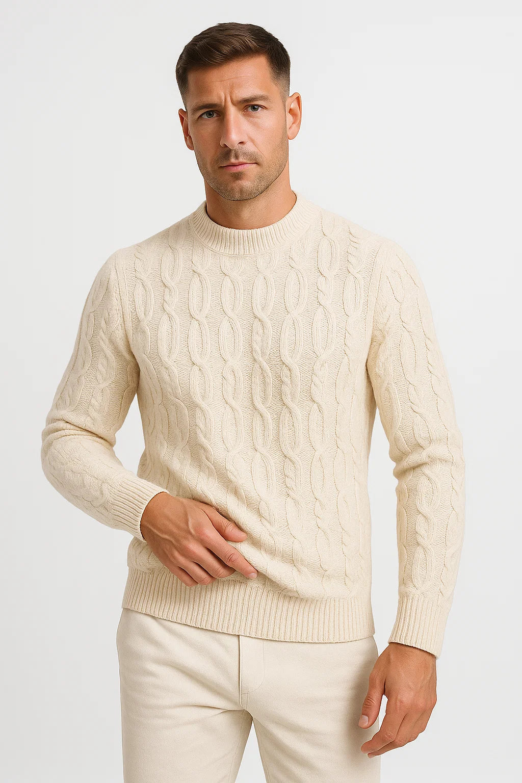 Mens Crewneck Sweater Cotton Blend Cable Knit Lightweight Stylish Design 4