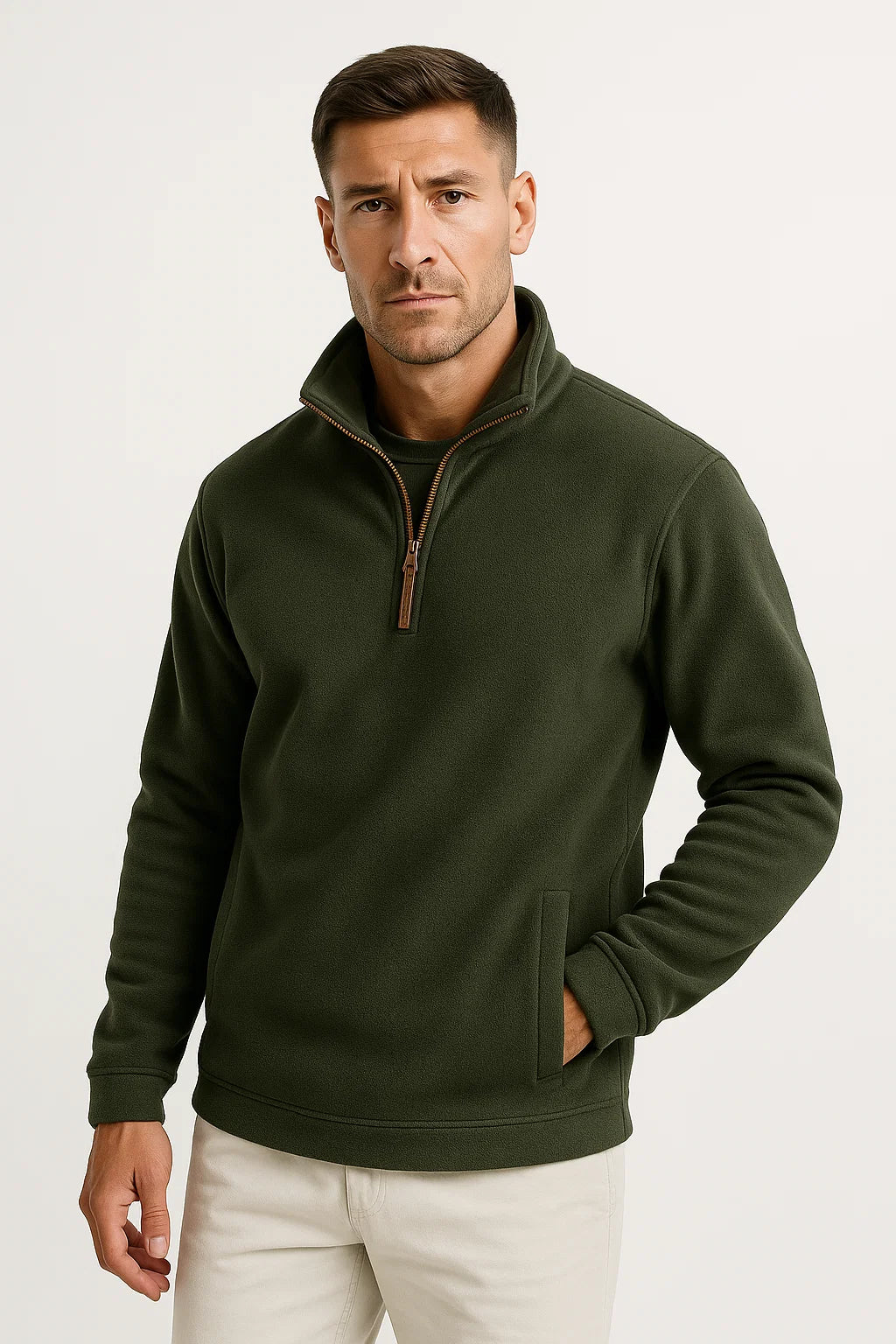 Mens Fleece Half-Zip Pullover Gray Lightweight Casual Comfort Stylish 1