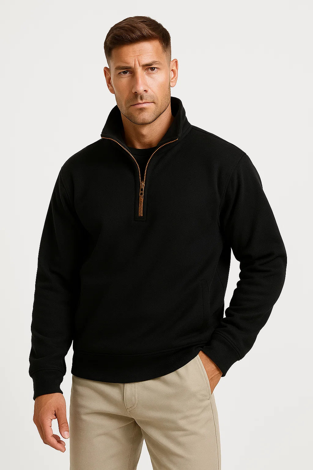 Mens Fleece Half-Zip Pullover Gray Lightweight Casual Comfort Stylish 2