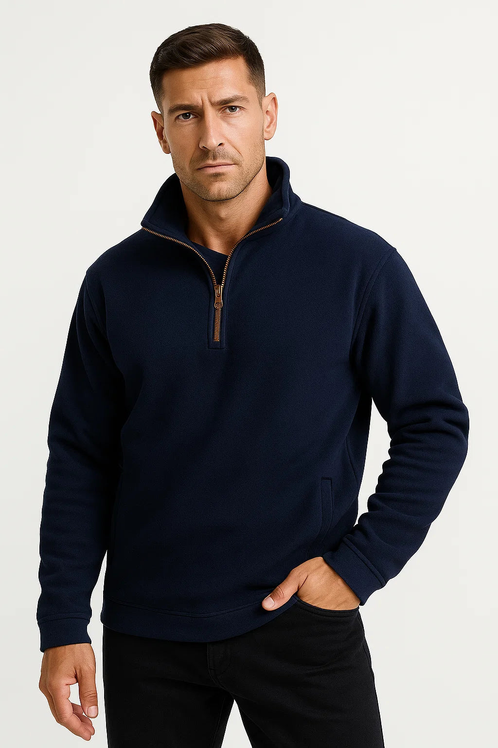 Mens Fleece Half-Zip Pullover Gray Lightweight Casual Comfort Stylish 3