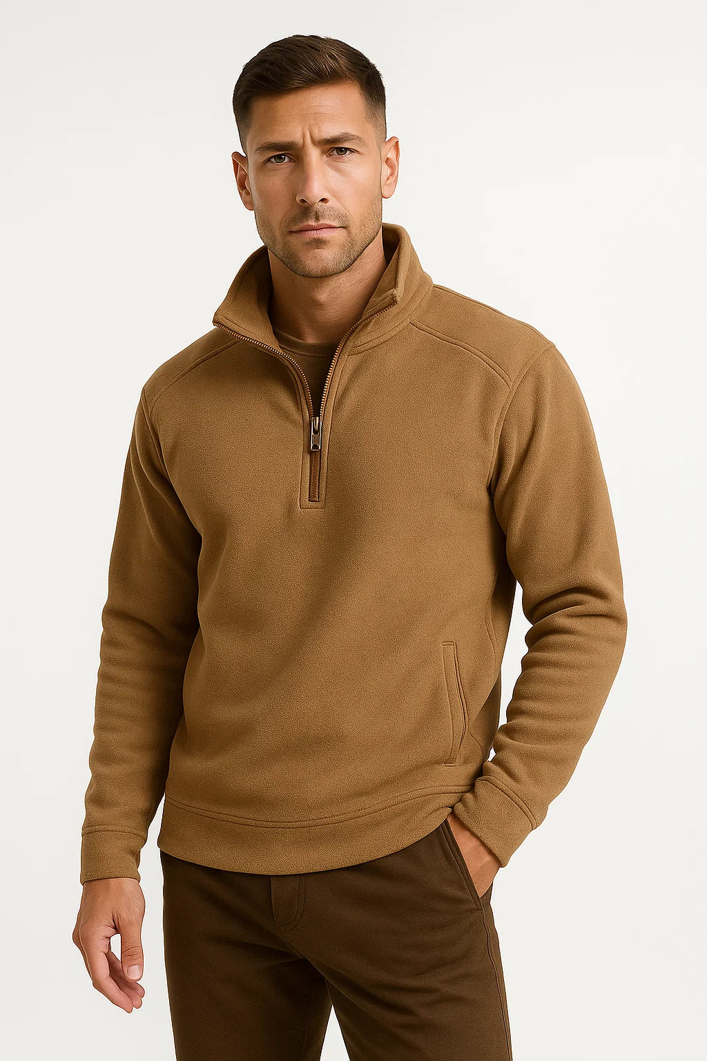 Mens Fleece Half-Zip Pullover Gray Lightweight Casual Comfort Stylish 4