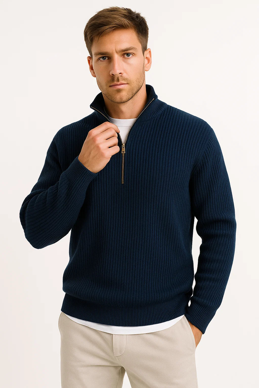 Mens Half-Zip Sweater Cotton Blend Casual Jumper Stylish Layering 1